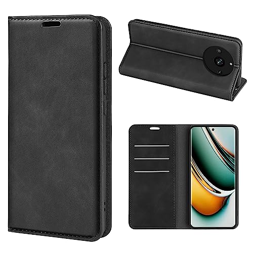 Fertuo Hülle für Realme 11 Pro 5G, Handyhülle Leder Flip Case Tasche mit Kartenfach, Magnetverschluss, Silikon Innenschale Schutzhülle Cover Lederhülle für Realme 11 Pro Plus, Schwarz von Fertuo