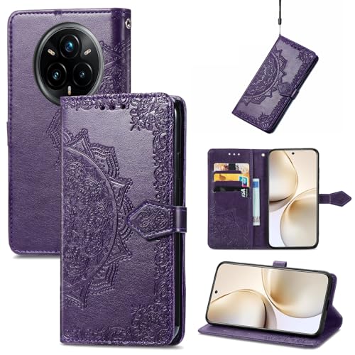 Fertuo Hülle für Realme 14 Pro Plus, Handyhülle Leder Flip Case Tasche mit Kartenfach, Magnet und Standfunktion [Mandala Muster] Handy Schutzhülle Ledertasche für Realme 14 Pro Plus, Lila von Fertuo