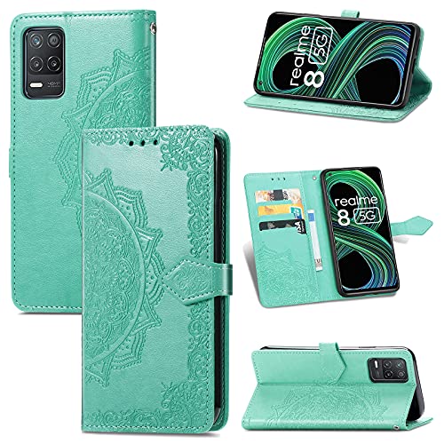 Fertuo Hülle für Realme 8 5G / Realme Narzo 30 5G, Handyhülle Leder Flip Case Tasche mit Kartenfach, Magnet und Standfunktion [Mandala Muster] Handy Schutzhülle Ledertasche für Realme 8 5G, Grün von Fertuo