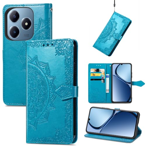 Fertuo Hülle für Realme C63 / C61 / Realme Note 60, Handyhülle Leder Flip Case Tasche mit Kartenfach, Magnet und Standfunktion [Mandala Muster] Handy Schutzhülle Ledertasche, Blau von Fertuo