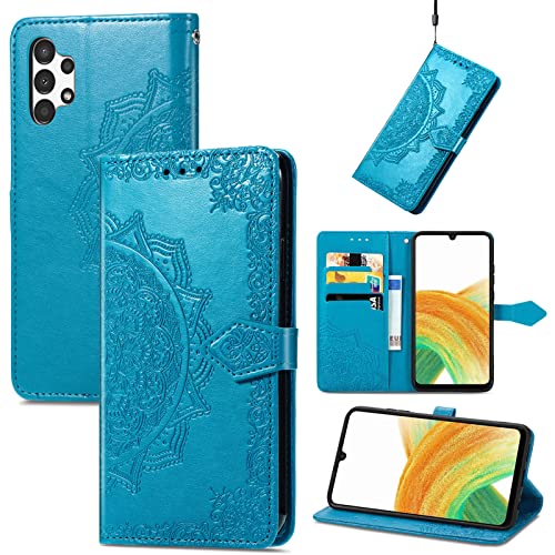 Fertuo Hülle für Samsung Galaxy A13 4G, Handyhülle Leder Flip Case Tasche mit Kartenfach, Magnet und Standfunktion [Mandala Muster] Handy Schutzhülle Ledertasche für Galaxy A13 4G, Blau von Fertuo