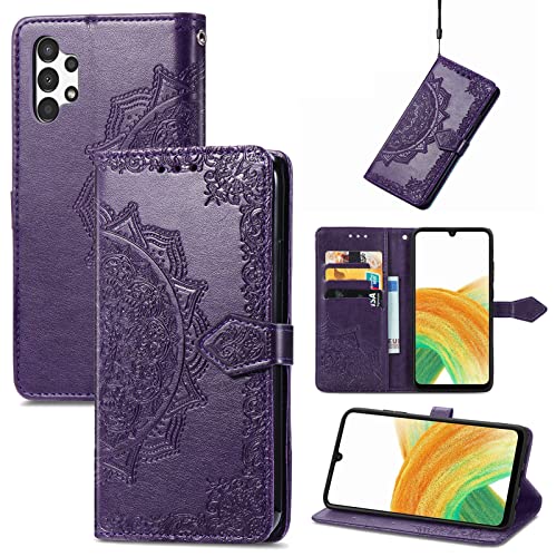 Fertuo Hülle für Samsung Galaxy A13 4G, Handyhülle Leder Flip Case Tasche mit Kartenfach, Magnet und Standfunktion [Mandala Muster] Handy Schutzhülle Ledertasche für Galaxy A13 4G, Lila von Fertuo