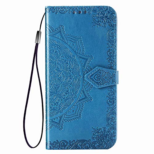Fertuo Hülle für Samsung Galaxy A40, Handyhülle Leder Flip Case Tasche mit Kartenfach, Magnet und Standfunktion [Mandala Blume Muster] Handy Schutzhülle Ledertasche für Samsung Galaxy A40, Blau von Fertuo