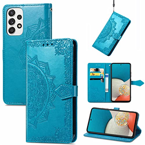 Fertuo Hülle für Samsung Galaxy A53 5G, Handyhülle Leder Flip Case Tasche mit Kartenfach, Magnet und Standfunktion [Mandala Muster] Handy Schutzhülle Ledertasche für Samsung Galaxy A53 5G, Blau von Fertuo