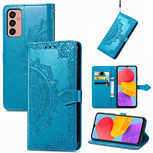 Fertuo Hülle für Samsung Galaxy M13, Handyhülle Leder Flip Case Tasche mit Kartenfach, Magnet und Standfunktion [Mandala Muster] Handy Schutzhülle Ledertasche für Samsung Galaxy M13, Blau von Fertuo
