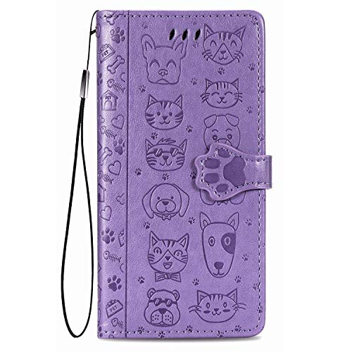 Fertuo Hülle für Samsung Galaxy S20 FE, Handyhülle Leder Flip Case Tasche mit Kartenfach, Magnet und Standfunktion [Katze Hund Muster] Schutzhülle Wallet Cover für Galaxy S20 FE, Lila von Fertuo