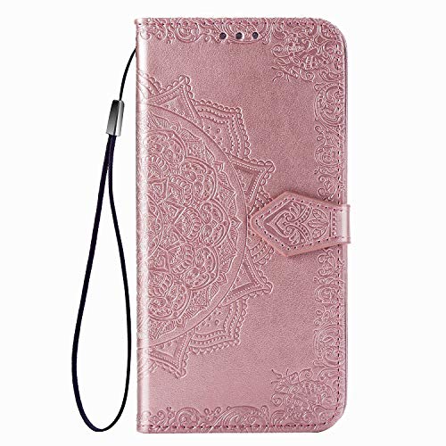 Fertuo Hülle für Samsung Galaxy S20 Ultra, Handyhülle Leder Flip Case Tasche mit Kartenfach, Magnet und Standfunktion [Mandala Muster] Schutzhülle Ledertasche für Galaxy S20 Ultra, Rosegold von Fertuo