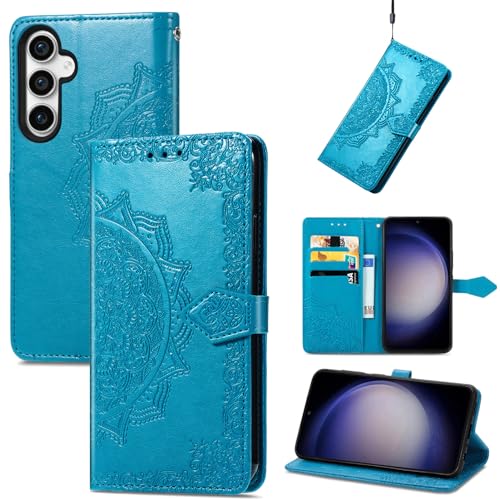 Fertuo Hülle für Samsung Galaxy S23 FE, Handyhülle Leder Flip Case Tasche mit Kartenfach, Magnet und Standfunktion [Mandala Muster] Handy Schutzhülle Ledertasche für Samsung Galaxy S23 FE, Blau von Fertuo