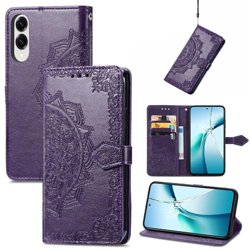 Fertuo Hülle für Samsung Galaxy S25 Edge, Handyhülle Leder Flip Case Tasche mit Kartenfach, Magnet und Standfunktion [Mandala Muster] Handy Schutzhülle Ledertasche für Galaxy S25 Edge, Lila von Fertuo