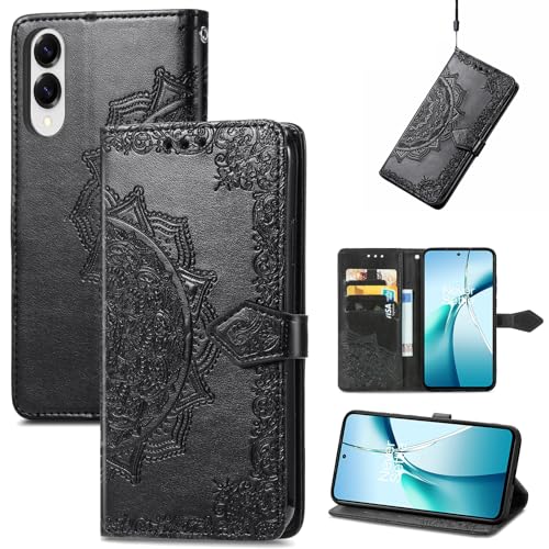 Fertuo Hülle für Samsung Galaxy S25 Edge, Handyhülle Leder Flip Case Tasche mit Kartenfach, Magnet und Standfunktion [Mandala Muster] Handy Schutzhülle Ledertasche für Galaxy S25 Edge, Schwarz von Fertuo