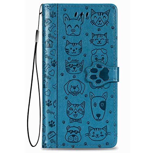 Fertuo Hülle für Ulefone Note 14 / Note 14 Pro, Handyhülle Leder Flip Case Tasche mit Kartenfach, Magnet und Standfunktion [Katze Hund Muster] Schutzhülle Cover für Ulefone Note 14, Blau von Fertuo