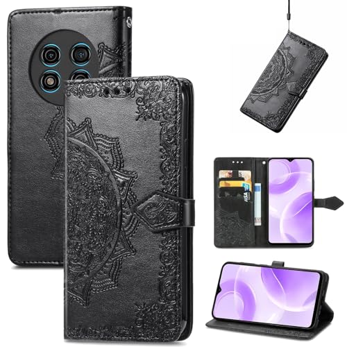 Fertuo Hülle für Ulefone Note 15, Handyhülle Leder Flip Case Tasche mit Kartenfach, Magnet und Standfunktion [Mandala Muster] Handy Schutzhülle Ledertasche für Ulefone Note 15, Schwarz von Fertuo