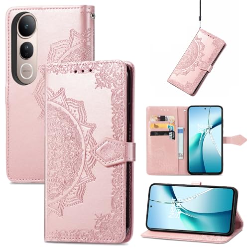 Fertuo Hülle für Vivo V50 Lite 4G / 5G, Handyhülle Leder Flip Case Tasche mit Kartenfach, Magnet und Standfunktion [Mandala Muster] Handy Schutzhülle Ledertasche für Vivo V50 Lite 4G / 5G, Rosegold von Fertuo