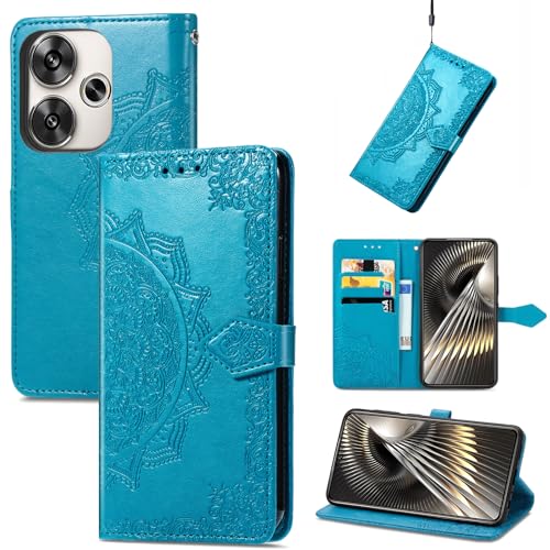 Fertuo Hülle für Xiaomi Poco F6, Handyhülle Leder Flip Case Tasche mit Kartenfach, Magnet und Standfunktion [Mandala Muster] Handy Schutzhülle Ledertasche für Xiaomi Poco F6, Blau von Fertuo