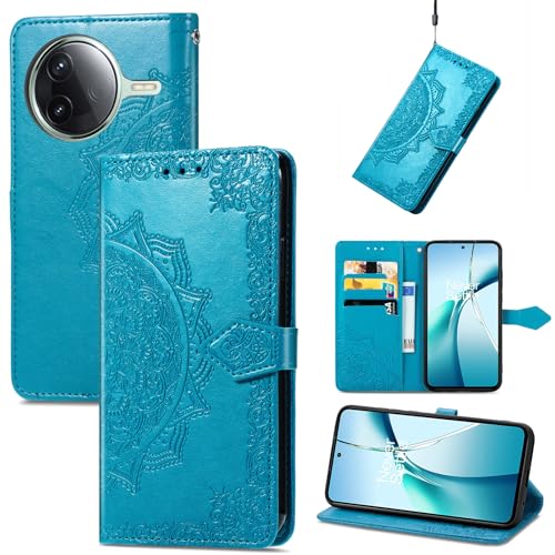 Fertuo Hülle für Xiaomi Poco F7 Pro, Handyhülle Leder Flip Case Tasche mit Kartenfach, Magnet und Standfunktion [Mandala Muster] Handy Schutzhülle Ledertasche für Xiaomi Poco F7 Pro, Blau von Fertuo