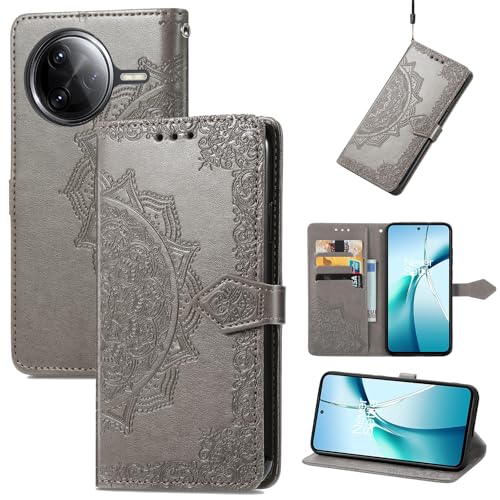 Fertuo Hülle für Xiaomi Poco F7 Ultra, Handyhülle Leder Flip Case Tasche mit Kartenfach, Magnet und Standfunktion [Mandala Muster] Handy Schutzhülle Ledertasche für Xiaomi Poco F7 Ultra, Grau von Fertuo