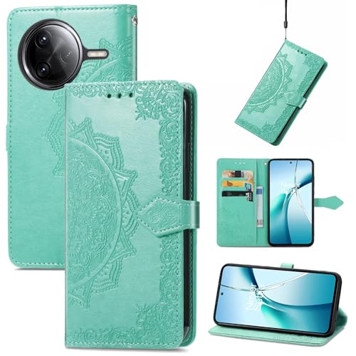 Fertuo Hülle für Xiaomi Poco F7 Ultra, Handyhülle Leder Flip Case Tasche mit Kartenfach, Magnet und Standfunktion [Mandala Muster] Handy Schutzhülle Ledertasche für Xiaomi Poco F7 Ultra, Grün von Fertuo