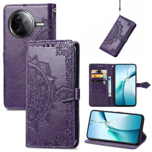 Fertuo Hülle für Xiaomi Poco F7 Ultra, Handyhülle Leder Flip Case Tasche mit Kartenfach, Magnet und Standfunktion [Mandala Muster] Handy Schutzhülle Ledertasche für Xiaomi Poco F7 Ultra, Lila von Fertuo