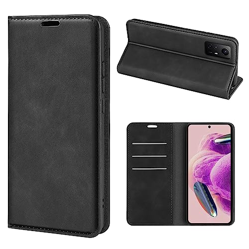 Fertuo Hülle für Xiaomi Redmi Note 12S, Handyhülle Leder Flip Case Tasche mit Kartenfach, Magnetverschluss, Silikon Innenschale Schutzhülle Cover Lederhülle für Xiaomi Redmi Note 12S, Schwarz von Fertuo