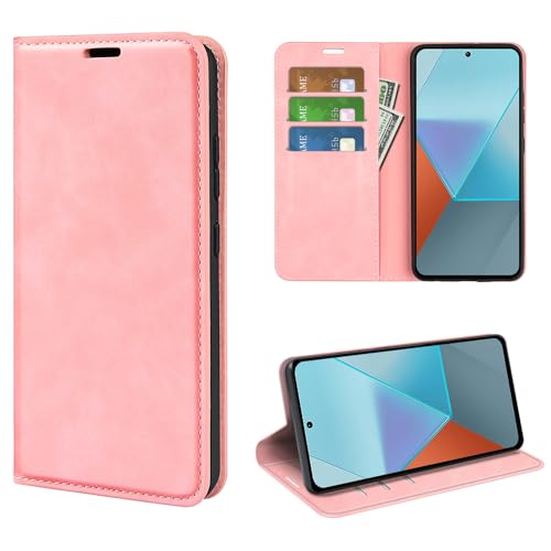 Fertuo Hülle für Xiaomi Redmi Note 13 Pro 5G / Poco X6 5G, Handyhülle Leder Flip Case Tasche mit Kartenfach, Magnetverschluss, Silikon Innenschale Schutzhülle Cover Lederhülle für Poco X6 5G, Rosa von Fertuo