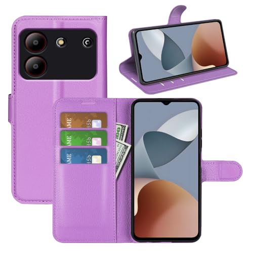 Fertuo Hülle für ZTE Blade A54, Handyhülle Leder Flip Case Tasche mit Standfunktion, Kartenfach, Magnetschnalle, Silikon Bumper Schutzhülle Cover für ZTE Blade A54, Lila von Fertuo