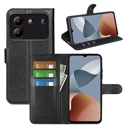 Fertuo Hülle für ZTE Blade A54, Handyhülle Leder Flip Case Tasche mit Standfunktion, Kartenfach, Magnetschnalle, Silikon Bumper Schutzhülle Cover für ZTE Blade A54, Schwarz von Fertuo