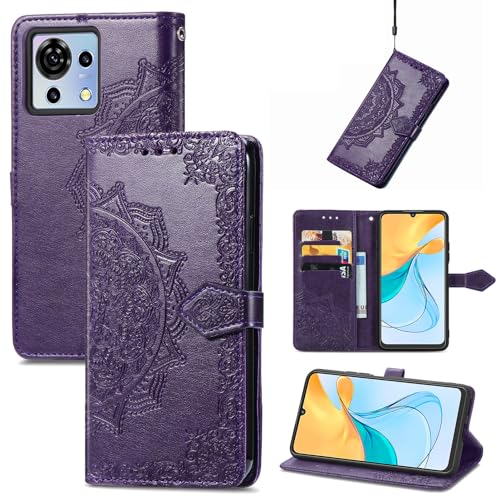 Fertuo Hülle für ZTE Blade V50 Vita, Handyhülle Leder Flip Case Tasche mit Kartenfach, Magnet und Standfunktion [Mandala Muster] Handy Schutzhülle Ledertasche für ZTE Blade V50 Vita, Lila von Fertuo