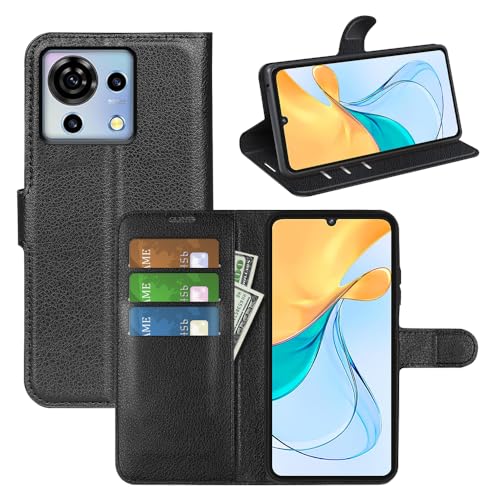 Fertuo Hülle für ZTE Blade V50 Vita 4G, Handyhülle Leder Flip Case Tasche mit Standfunktion, Kartenfach, Magnetschnalle, Silikon Bumper Schutzhülle Cover für ZTE Blade V50 Vita 4G, Schwarz von Fertuo