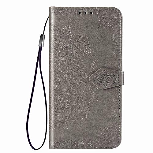 Fertuo Hülle für iPhone SE 2022/2020, Handyhülle Leder Flip Case Tasche mit Kartenfach, Magnet und Standfunktion [Mandala Muster] Schutzhülle Ledertasche für Apple iPhone SE 2020/8 / 7, Grau von Fertuo
