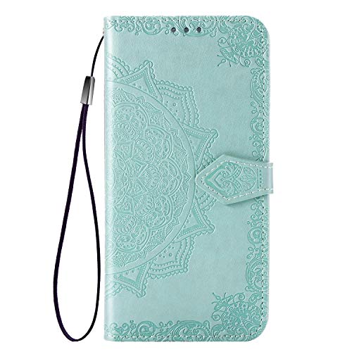 Fertuo Hülle für iPhone SE 2022/2020, Handyhülle Leder Flip Case Tasche mit Kartenfach, Magnet und Standfunktion [Mandala Muster] Schutzhülle Ledertasche für Apple iPhone SE 2020/8 / 7, Grün von Fertuo