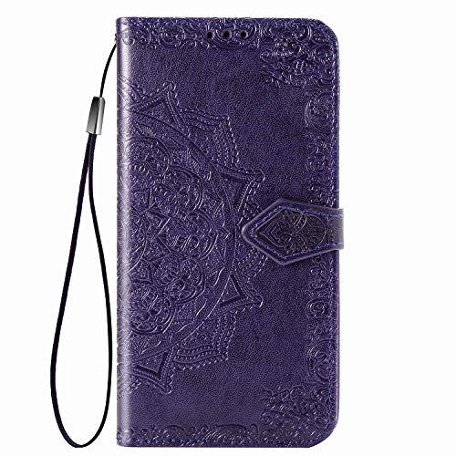 Fertuo Hülle für iPhone SE 2022/2020, Handyhülle Leder Flip Case Tasche mit Kartenfach, Magnet und Standfunktion [Mandala Muster] Schutzhülle Ledertasche für Apple iPhone SE 2020/8 / 7, Lila von Fertuo