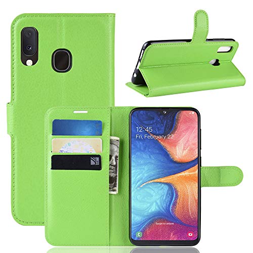 Fertuo Samsung Galaxy A20e Hülle, Handyhülle Leder Flip Case Tasche mit Standfunktion, Kartenfach, Magnetschnalle, Silikon Bumper Bookstyle Schutzhülle Wallet Cover für Samsung Galaxy A20e, Grün von Fertuo