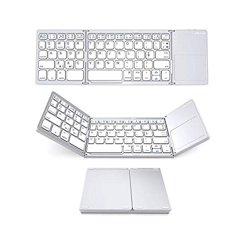 Fesjoy Drahtlose BT-Tastatur Mini-Falttastatur Tragbare ultraflache BT-Tastatur mit Touchpad Compatible with Windows/Android/iOS Silver von Fesjoy