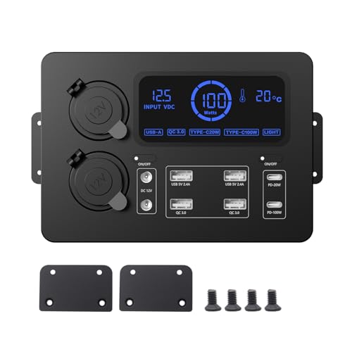 Fesjoy Mini-Power-Box, 12 V, 100 W, LCD-Display, Power-Box mit LED-Leuchten, USB-C- und QC3.0-Anschlüssen, tragbarer Steuer-Hub für Wohnmobile, SUVs, Boote, Yachten, Autos Fesjoy Mini-Power-Box, 12 V, 100 W, LCD-Display, Power-Box mit LED-Leuchten, USB-C- und QC3.0-Anschlüssen, tragbarer Steuer-Hub für Wohnmobile, SUVs, Boote, Yachten, Autos von Fesjoy