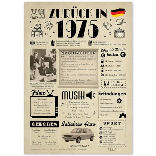 Geschenke zum 50. Geburtstag Frau - Geburtstagsgeschenk für Männer 50 - Schöne Geburtstagskarte 50 Frau und Mann - Geburtstagsdekoration 50. Geburtstag Männer und Frauen - Karte 1975 von FestySpark
