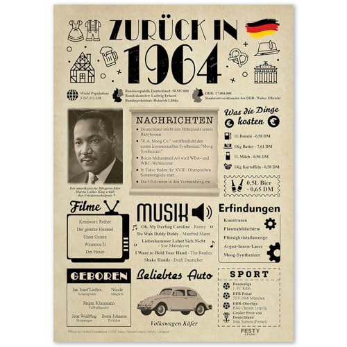 Geschenke zum 61. Geburtstag Frau - Geburtstagsgeschenk für Männer 61 - Schöne Geburtstagskarte 61 Frau und Mann - Geburtstagsdekoration 61. Geburtstag Männer und Frauen - Karte 1964 von FestySpark