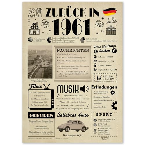 Geschenke zum 64. Geburtstag Frau - Geburtstagsgeschenk für Männer 64 - Schöne Geburtstagskarte 64 Frau und Mann - Geburtstagsdekoration 64. Geburtstag Männer und Frauen - Karte 1961 von FestySpark