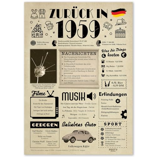 Geschenke zum 66. Geburtstag Frau - Geburtstagsgeschenk für Männer 66 - Schöne Geburtstagskarte 66 Frau und Mann - Geburtstagsdekoration 66. Geburtstag Männer und Frauen - Karte 1959 von FestySpark