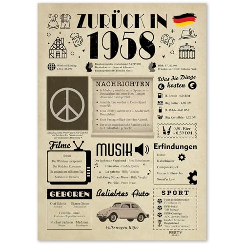 Geschenke zum 67. Geburtstag Frau - Geburtstagsgeschenk für Männer 67 - Schöne Geburtstagskarte 67 Frau und Mann - Geburtstagsdekoration 67. Geburtstag Männer und Frauen - Karte 1958 von FestySpark