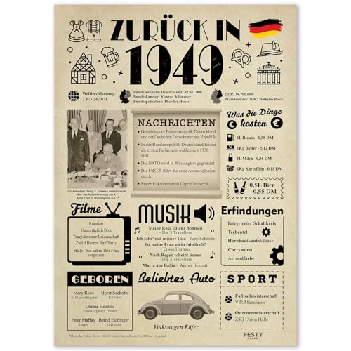 Geschenke zum 76. Geburtstag Frau - Geburtstagsgeschenk für Männer 76 - Schöne Geburtstagskarte 76 Frau und Mann - Geburtstagsdekoration 76. Geburtstag Männer und Frauen - Karte 1949 von FestySpark