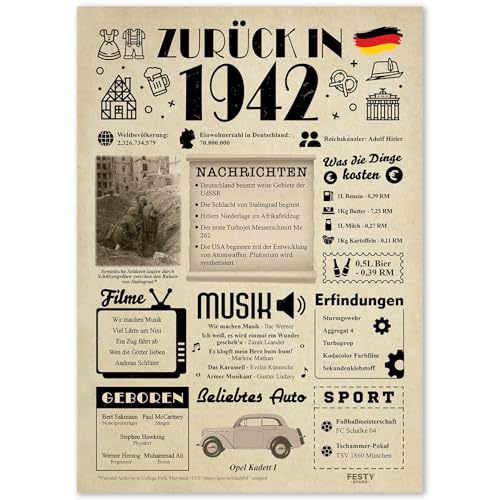 Geschenke zum 83. Geburtstag Frau - Geburtstagsgeschenk für Männer 83 - Schöne Geburtstagskarte 83 Frau und Mann - Geburtstagsdekoration 83. Geburtstag Männer und Frauen - Karte 1942 von FestySpark