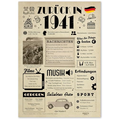Geschenke zum 84. Geburtstag Frau - Geburtstagsgeschenk für Männer 84 - Schöne Geburtstagskarte 84 Frau und Mann - Geburtstagsdekoration 84. Geburtstag Männer und Frauen - Karte 1941 von FestySpark