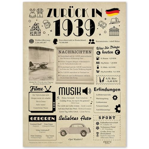 Geschenke zum 86. Geburtstag Frau - Geburtstagsgeschenk für Männer 86 - Schöne Geburtstagskarte 86 Frau und Mann - Geburtstagsdekoration 86. Geburtstag Männer und Frauen - Karte 1939 von FestySpark