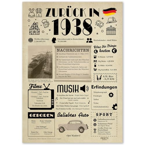 Geschenke zum 87. Geburtstag Frau - Geburtstagsgeschenk für Männer 87 - Schöne Geburtstagskarte 87 Frau und Mann - Geburtstagsdekoration 87. Geburtstag Männer und Frauen - Karte 1938 von FestySpark