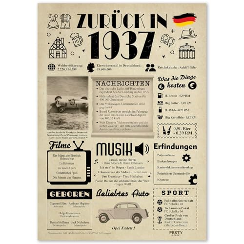 Geschenke zum 88. Geburtstag Frau - Geburtstagsgeschenk für Männer 88 - Schöne Geburtstagskarte 88 Frau und Mann - Geburtstagsdekoration 88. Geburtstag Männer und Frauen - Karte 1937 Geschenke zum 88. Geburtstag Frau - Geburtstagsgeschenk für Männer 88 - Schöne Geburtstagskarte 88 Frau und Mann - Geburtstagsdekoration 88. Geburtstag Männer und Frauen - Karte 1937 von FestySpark