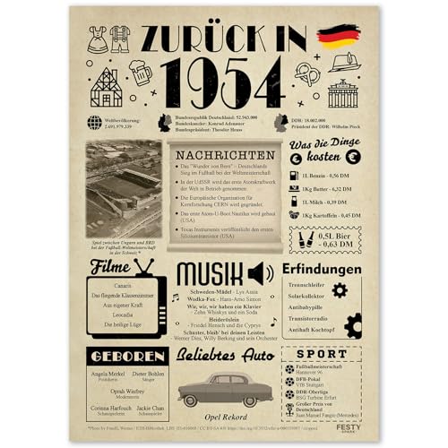 Geschenke zum 71. Geburtstag Frau - Geburtstagsgeschenk für Männer 71 - Schöne Geburtstagskarte 71 Frau und Mann - Geburtstagsdekoration 71. Geburtstag Männer und Frauen - Karte 1954 von FestySpark