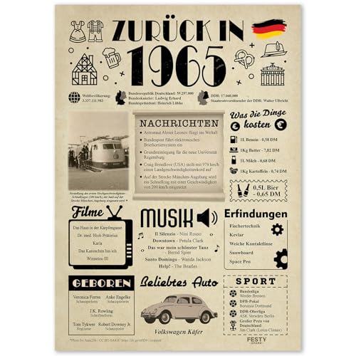 Geschenke zum 60. Geburtstag Frau - Geburtstagsgeschenk für Männer 60 - Schöne Geburtstagskarte 60 Frau und Mann - Geburtstagsdekoration 60. Geburtstag Männer und Frauen - Karte 1965 von FestySpark
