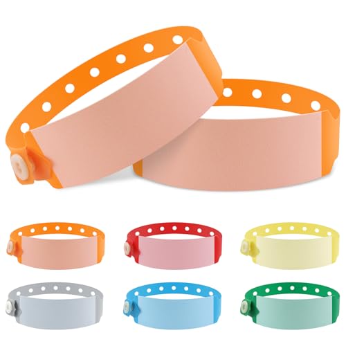 Vinyl-Armbänder, Krankenhaus-Identifikationsbänder, wasserdicht, verstellbar, medizinisches Armband, Einweg-Schnapparmband für Krankenhaus, Orange, 100 Stück von Feteband