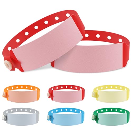 Vinyl-Armbänder, Krankenhaus-Identifikationsbänder, wasserdicht, verstellbar, medizinisches Armband, Einweg-Schnapparmband für Krankenhaus (Farbe: Rot), 100 Stück von Feteband
