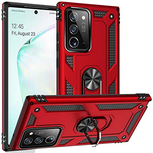 Fetrim Hülle Kompatibel für Galaxy Note 20 Ultra, doppellagig stoßfest Schutzhülle mit Drehring Ständer für Samsung Galaxy Note 20 Ultra rot von Fetrim